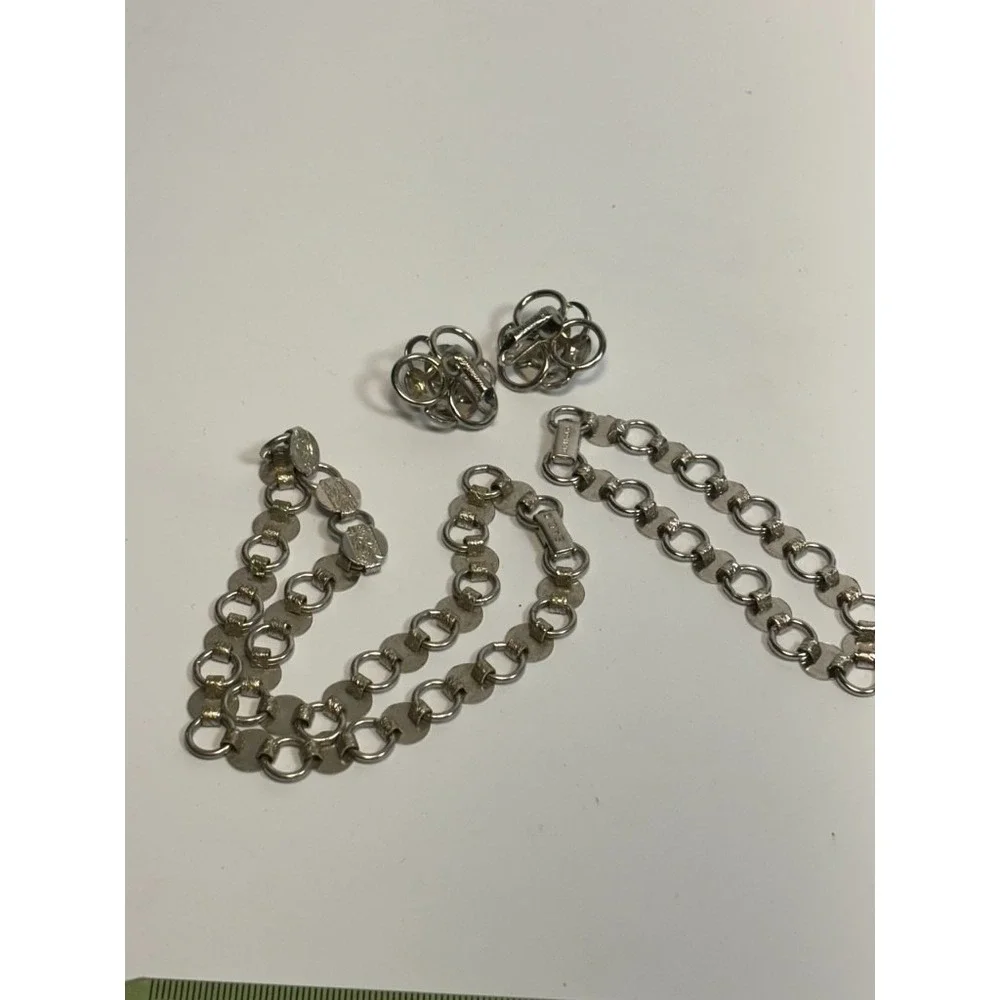 Necklace Bracelet Earrings Signed Sarah‎ Coventry Silver Tone Embossed Floral